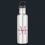 Roze Monogram Initiaal en Naam Gepersonaliseerde G Waterfles<br><div class="desc">Roze monogram Initiaal en naam op maat</div>