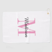 Roze monogram Initiaal en naam op maat Golfhanddoek (Horizontaal)