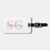 Roze Monogram Initiaal en Zwarte Script Naam Bagag Bagagelabel (Voorkant horizontaal)