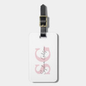 Roze Monogram Initiaal en Zwarte Script Naam Bagag Bagagelabel (Voorkant verticaal)