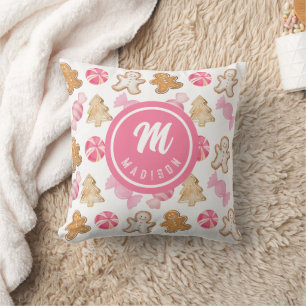 Roze Monogram Initiaal Gebruine Kerstkoek Snoep Pa Kussen