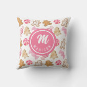 Roze Monogram Initiaal Gebruine Kerstkoek Snoep Pa Kussen (Achterkant)