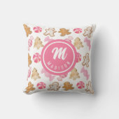Roze Monogram Initiaal Gebruine Kerstkoek Snoep Pa Kussen (Voorkant)