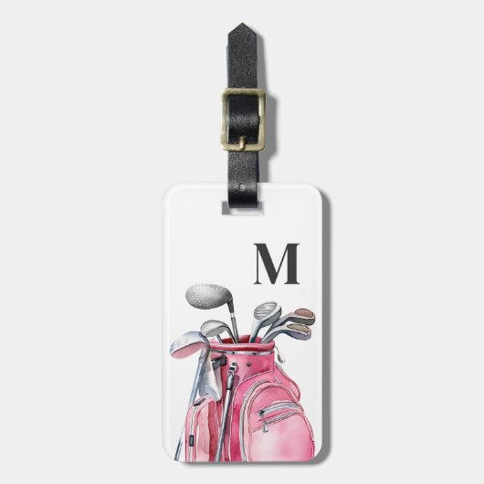 Roze Monogram Initiaal Golf Bagagelabel (Voorkant verticaal)