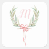 Roze Monogram Initiaal Laurel Crest Stickers (Voorkant)