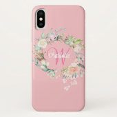 Roze Monogram Initiaal Rozen Bloem Case-Mate iPhone Case (Achterkant)