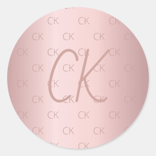 Roze monogram initialen stoffig roos ronde sticker (Voorkant)