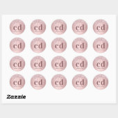 Roze monogram initialen stoffige roos glitterdrupp ronde sticker (Vel)