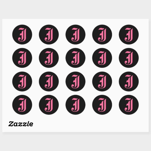 Roze Monogram J Ronde Sticker (Vel)