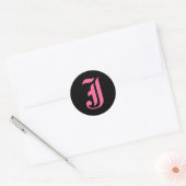 Roze Monogram J Ronde Sticker (Envelop)
