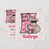 Roze Monogram K Kind Birthday Party Kaart (Voorkant / Achterkant)