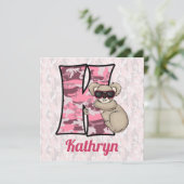 Roze Monogram K Kind Birthday Party Kaart (Staand voorkant)