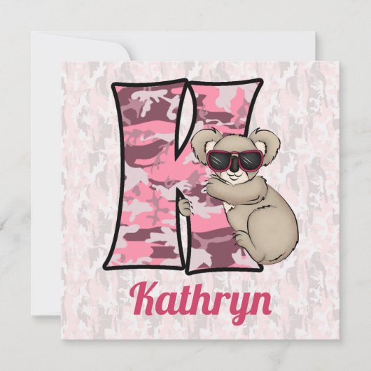 Roze Monogram K Kind Birthday Party Kaart (Voorkant)