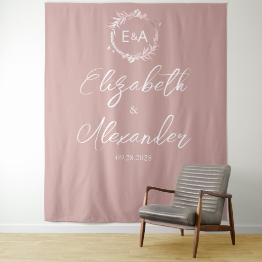 Roze monogram kalligrafie Bindende achtergrond Wandkleed (In situ)