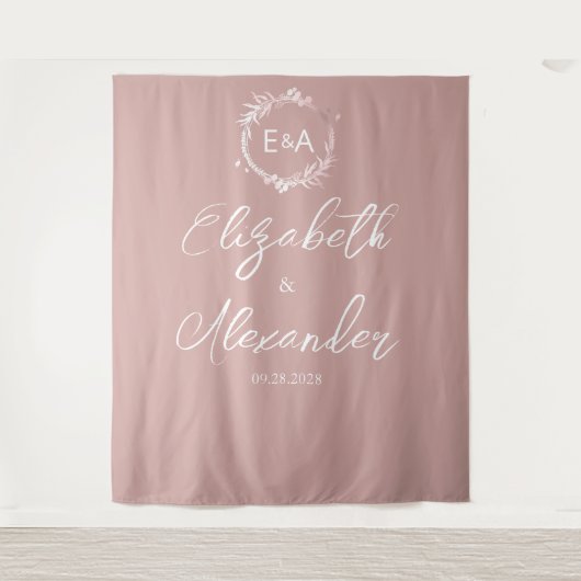 Roze monogram kalligrafie Bindende achtergrond Wandkleed (Voorkant)