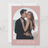 Roze monogram kalligrafie Foto bruiloft Kaart (Achterkant)