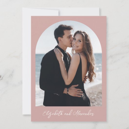 Roze monogram kalligrafie Foto bruiloft Kaart (Achterkant)