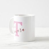 Roze Monogram Koffiemok | Aangepaste Naam (Voorkant links)