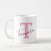 Roze Monogram Koffiemok | Aangepaste Naam (Links)
