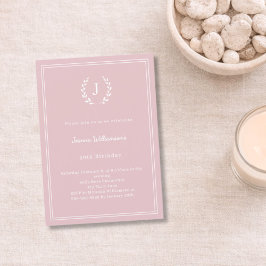Roze monogram krans minimalistische verjaardag kaart