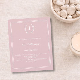 Roze monogram krans verjaardagsuitnodiging