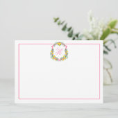 Roze Monogram Lemon Crest, aangepaste bedankkaart (Staand voorkant)