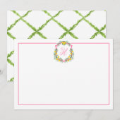 Roze Monogram Lemon Crest, aangepaste bedankkaart (Voorkant / Achterkant)