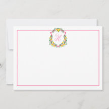Roze Monogram Lemon Crest, aangepaste bedankkaart
