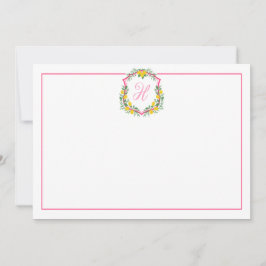 Roze Monogram Lemon Crest, aangepaste bedankkaart