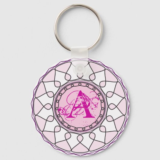 roze monogram letter A Sleutelhanger (Voorkant)