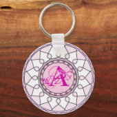 roze monogram letter A Sleutelhanger (Voorkant)