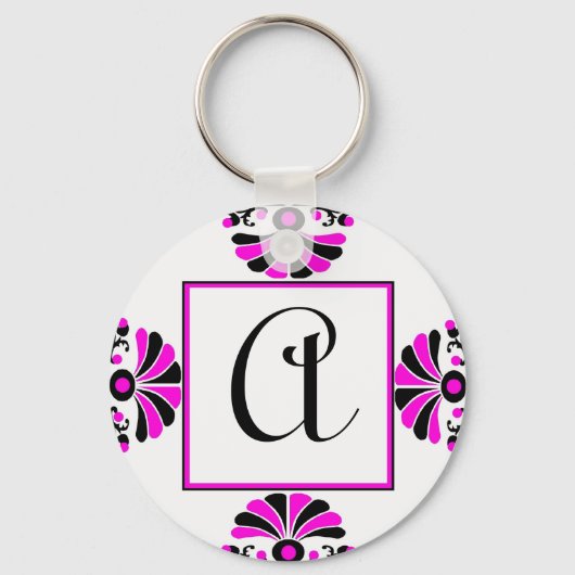  roze monogram letter A Sleutelhanger (Voorkant)