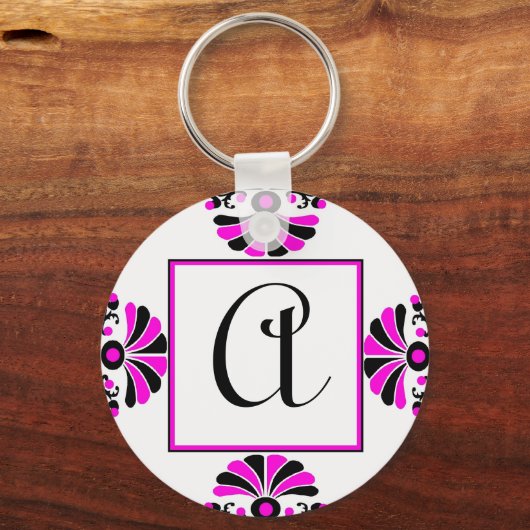 roze monogram letter A Sleutelhanger (Voorkant)
