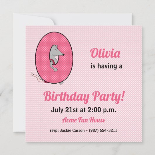 Roze Monogram Letter O Kind Birthday Party Kaart (Achterkant)