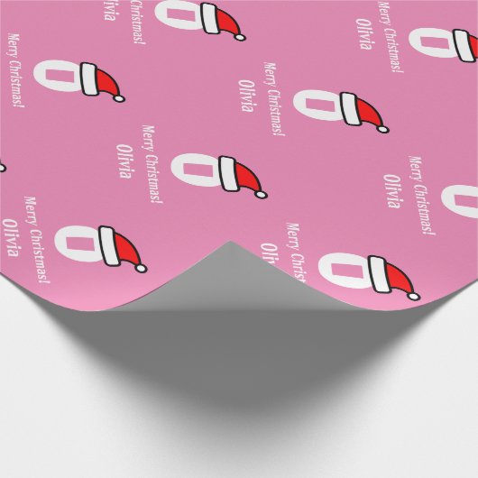 Roze monogram letter Vrolijk kerstinpakpapier Cadeaupapier (Hoek)