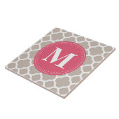 Roze monogram Linen Gray Quatrefoil Patroon Tegeltje (Zijkant)