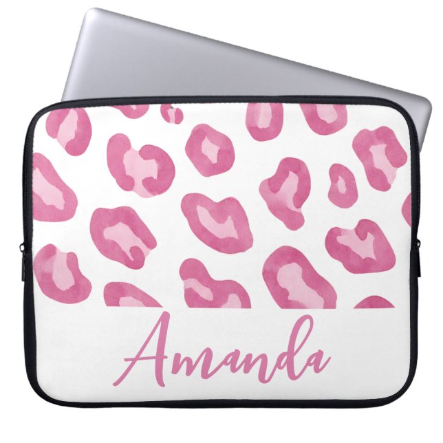 Roze Monogram Luipaardprint  Laptop Sleeve (Voorkant)