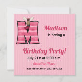 Roze monogram M Birthday Party Kind Kaart (Achterkant)