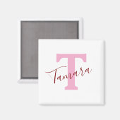 Roze Monogram Magneet | Aangepaste naam (Voorkant / Achterkant)