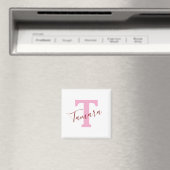 Roze Monogram Magneet | Aangepaste naam (Insitu (Vaatwasser))