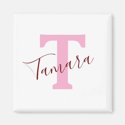Roze Monogram Magneet | Aangepaste naam (Voorkant)