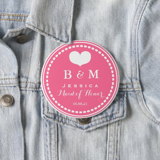 Roze monogram - Maid of Honor - Wedding Button (In situ)