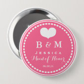 Roze monogram - Maid of Honor - Wedding Button (Voorkant /achterkant)