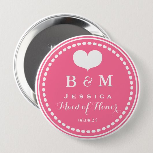 Roze monogram - Maid of Honor - Wedding Button (Voorkant /achterkant)