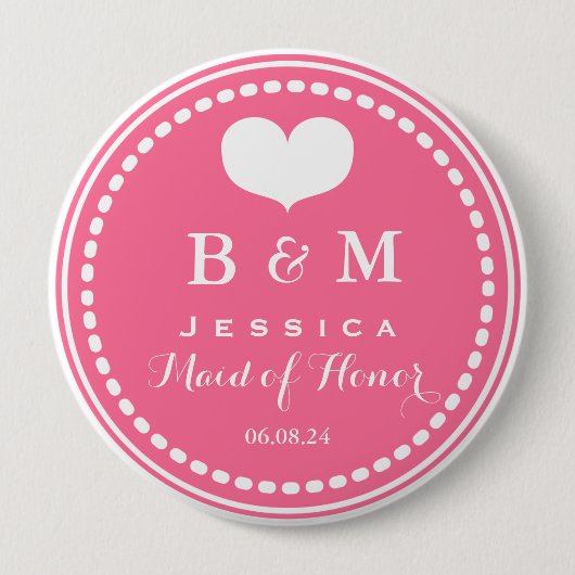 Roze monogram - Maid of Honor - Wedding Button (Voorkant)