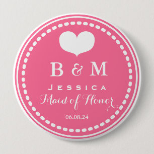 Roze monogram - Maid of Honor - Wedding Button