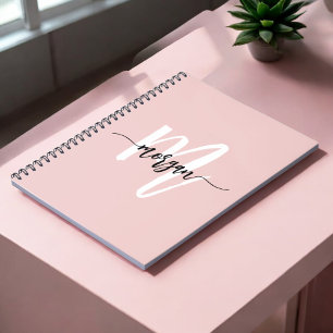 Roze Monogram Meisje Schattige Script Terug naar s Notitieboek