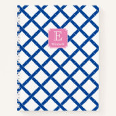 Roze monogram met blauwe en witte bamboe trrellis notitieboek (Voorkant)