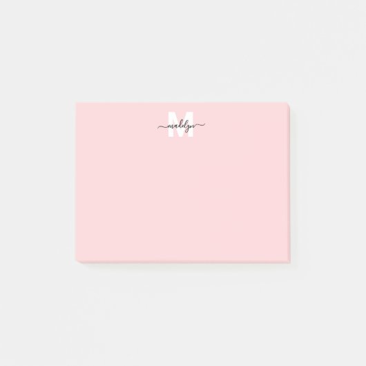 Roze Monogram met Blozende Tint Post-it® Notes (Voorkant)