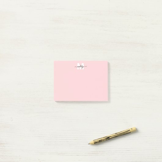 Roze Monogram met Blozende Tint Post-it® Notes (Op bureau)